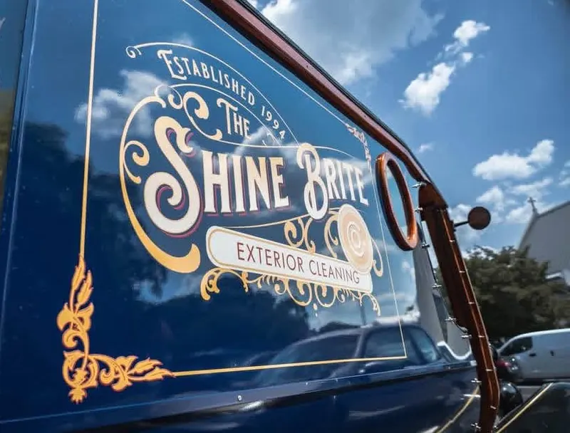 Hand-lettered Shine Brite logo on the Model T